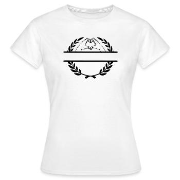 Geste de la main du coeur « je t’aime » dans une couronne de laurier - T-shirt Femme - blanc - Devant - AI Model Female 172 dark (172cm)