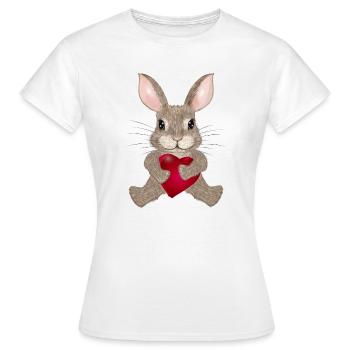 putziges Kaninchen mit Herz zum Valentinstag - Frauen T-Shirt - Weiß - Vorne - AI Model Female 172 dark (172cm)
