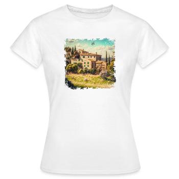 Paysage méditerranéen ensoleillé avec de vieilles maisons - T-shirt Femme - blanc - Devant - AI Model Female 172 dark (172cm)