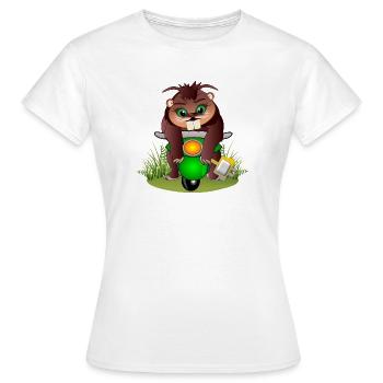 BEAVER CARTOON - DEUX-ROUES ÉLECTRIQUES - Mobilité - T-shirt Femme - blanc - Devant - AI Model Female 172 dark (172cm)
