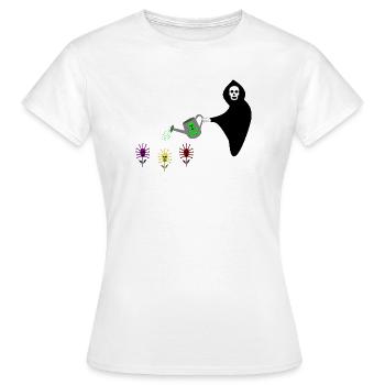 Faucheuse arrosant le jardin de Skull Flowers - T-shirt Femme - blanc - Devant - AI Model Female 172 dark (172cm)