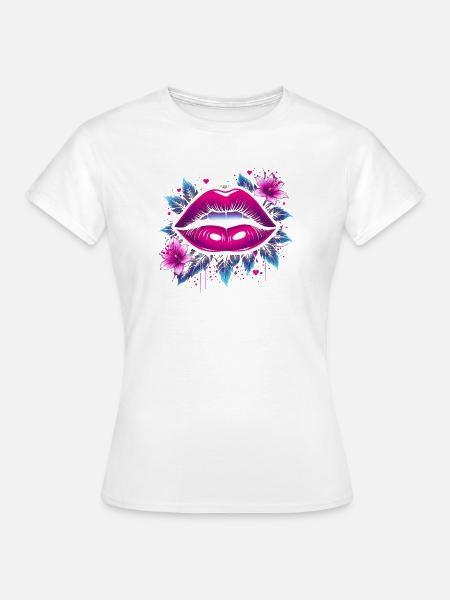 Lippen und Blüten - Frauen T-Shirt - Weiß