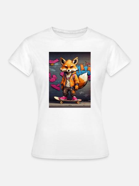 Urbaner Fuchs auf Skateboard im Graffiti-Stil - Frauen T-Shirt - Weiß