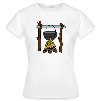 Pfanne am Lagerfeuer Überleben - Frauen T-Shirt - Weiß - Vorne - AI Model Female 172 dark (172cm)