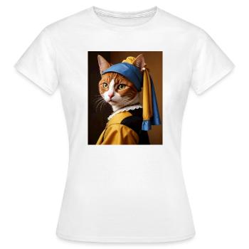 Le chat à la perle boucle d’oreille - T-shirt Femme - blanc - Devant - AI Model Female 172 dark (172cm)
