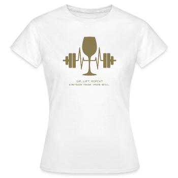 Genuss und Kraft: Wein und Gewichte - Frauen T-Shirt - Weiß - Vorne - AI Model Female 172 dark (172cm)