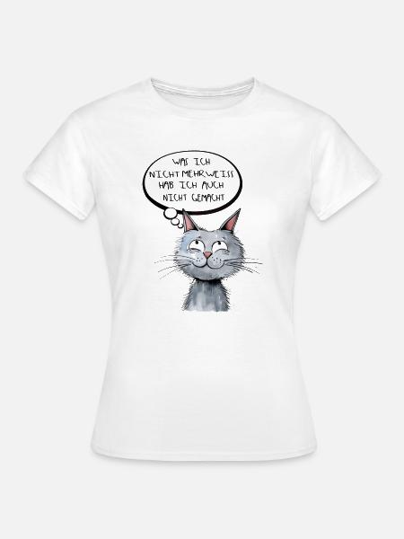 Katzenkopf mit Denkblase - Cartoon Stil - Frauen T-Shirt - Weiß