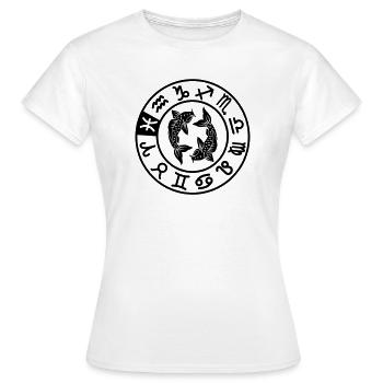 Signe du zodiaque Poissons dans le cercle des douze signes - T-shirt Femme - blanc - Devant - AI Model Female 172 dark (172cm)