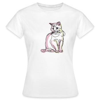 Katze- Ein-Strich-Zeichnung - Frauen T-Shirt - Weiß - Vorne - AI Model Female 172 dark (172cm)