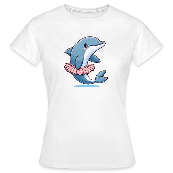 Balletic Dolphin: Graceful Waves - Women's T-Shirt - white - Front - AI Model Female 172 dark (172cm)