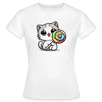 Sweet Whiskers: The Candy Cat - Women's T-Shirt - white - Front - AI Model Female 172 dark (172cm)
