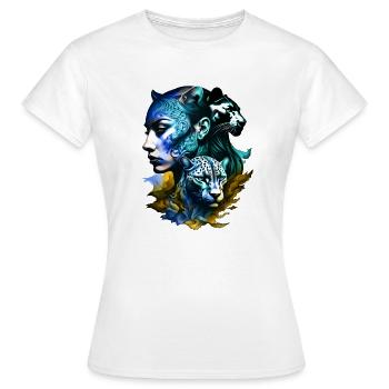 Léopard au visage féminin légendaire - T-shirt Femme - blanc - Devant - AI Model Female 172 dark (172cm)