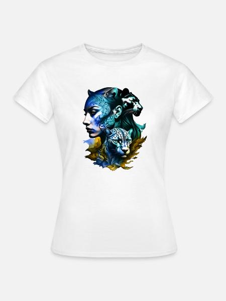 Leopard mit legendärem Frauengesicht - Frauen T-Shirt - Weiß