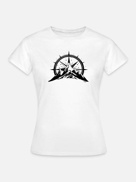 Compass With Mountain Silhouette - Frauen T-Shirt - Weiß