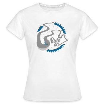 Rennradfahrer Spruch – Ride On Badge Design - Frauen T-Shirt - Weiß - Vorne - AI Model Female 172 dark (172cm)