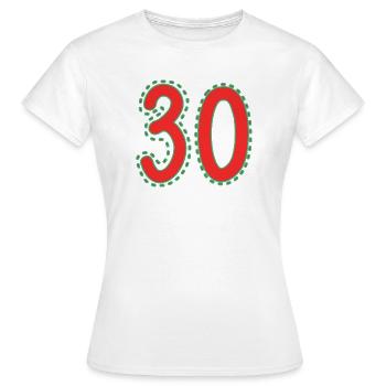 30. 30 YEARS. 30th ANNIVERSARY. 30 YEARS ANNIVERSARY. - Women's T-Shirt - white - Front - AI Model Female 172 dark (172cm)