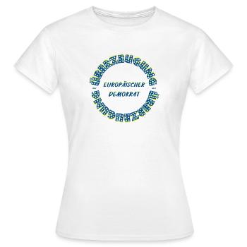 European Democrat by Conviction Circular Text - Women's T-Shirt - white - Front - AI Model Female 172 dark (172cm)