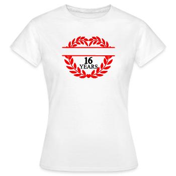 Namensbanner sechzehn Jahre, Herz Lorbeerkranz - Frauen T-Shirt - Weiß - Vorne - AI Model Female 172 dark (172cm)