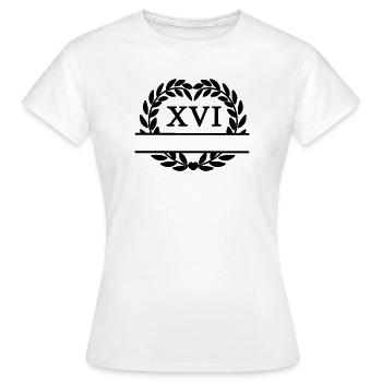 Seize ans, couronne de laurier en chiffres latins - T-shirt Femme - blanc - Devant - AI Model Female 172 dark (172cm)