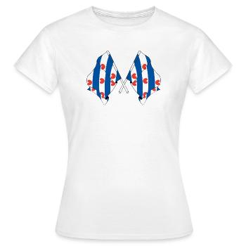Deux drapeaux de la province de Frise - T-shirt Femme - blanc - Devant - AI Model Female 172 dark (172cm)