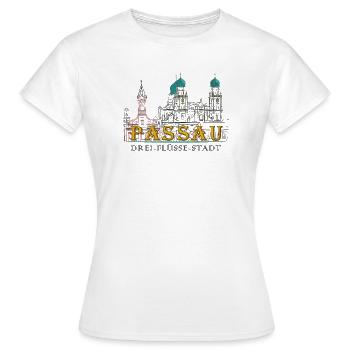 Vue Sur Le Danube De Passau, Bavière, Allemagne, Dessin - T-shirt Femme - blanc - Devant - AI Model Female 172 dark (172cm)