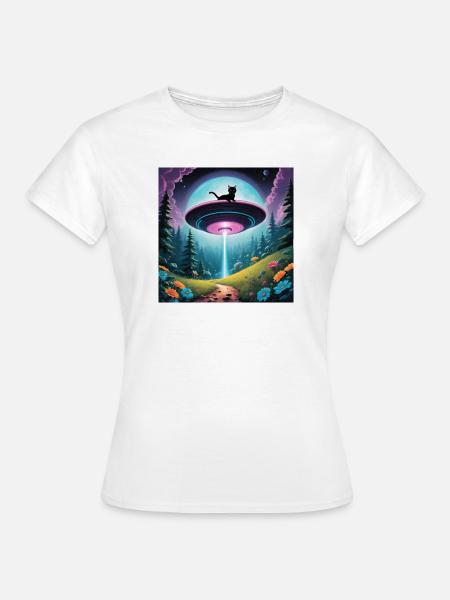 Ufo mit Kätzchen - Frauen T-Shirt - Weiß
