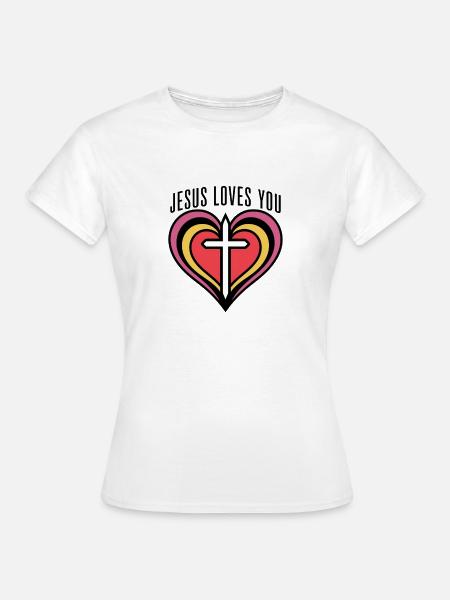 Herz mit Kreuz und Liebesbotschaft - Frauen T-Shirt - Weiß