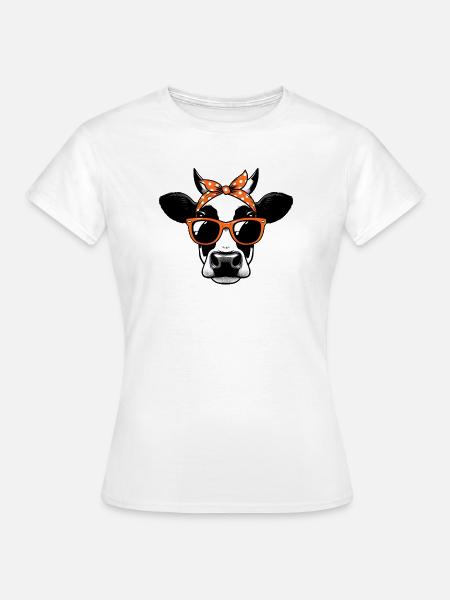Kuh mit Sonnenbrille - Frauen T-Shirt - Weiß