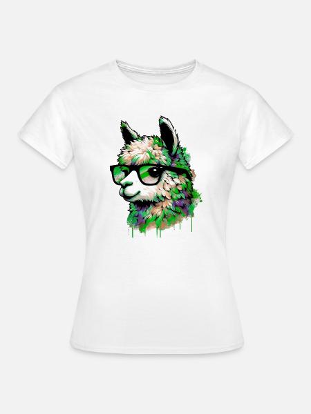 Alpaka mit Brille - Frauen T-Shirt - Weiß