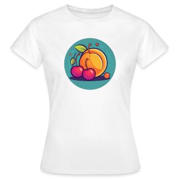 Fruits d'été, abricot, cerises, soleil et liberté - T-shirt Femme - blanc - Devant - AI Model Female 172 dark (172cm)