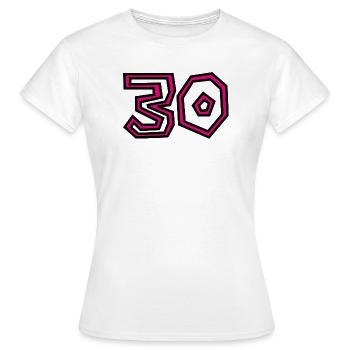 30. 30 YEARS. 30th ANNIVERSARY. 30 YEARS ANNIVERSARY. - Women's T-Shirt - white - Front - AI Model Female 172 dark (172cm)