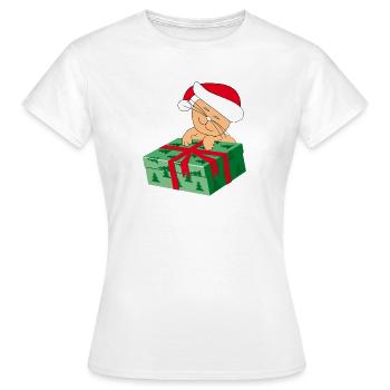 Chat heureux Katze avec un cadeau - T-shirt Femme - blanc - Devant - AI Model Female 172 dark (172cm)
