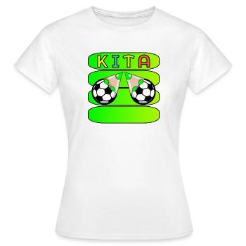 KITA FUßBALL NAMENSSCHILD - Frauen T-Shirt - Weiß - Vorne - AI Model Female 172 dark (172cm)