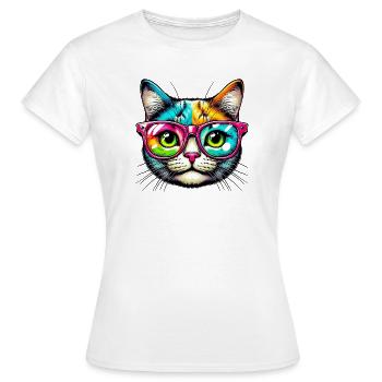 Kater mit Sonnenbrille - Frauen T-Shirt - Weiß - Vorne - AI Model Female 172 dark (172cm)