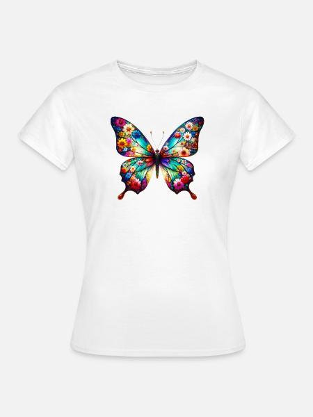 Schmetterling mit Blumen verziert - Frauen T-Shirt - Weiß