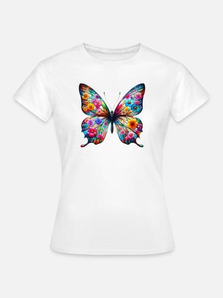 Schmetterling mit Blumen verziert - Frauen T-Shirt - Weiß