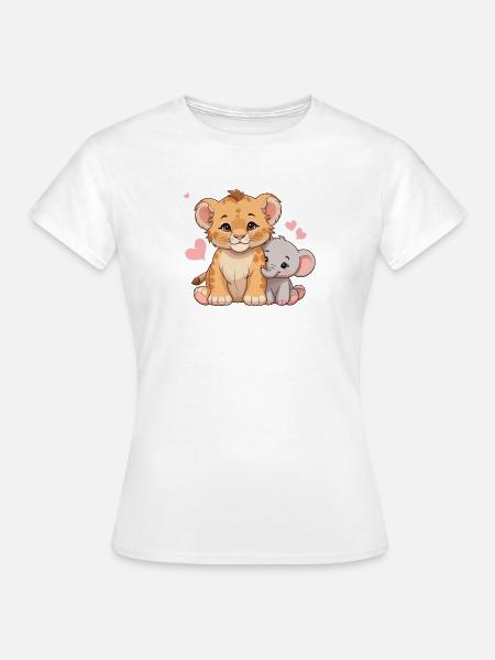 Babylöwe & Babyelefant – Süßes Freundschaftsmotiv - Frauen T-Shirt - Weiß