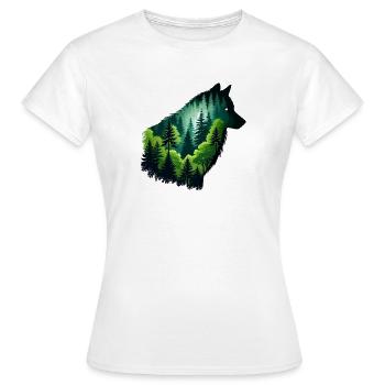 Silhouette Wolf with Green Forest - Women's T-Shirt - white - Front - AI Model Female 172 dark (172cm)