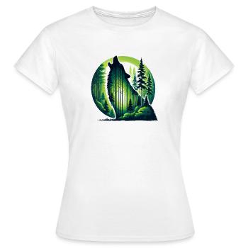 Silhouette of howling wolf with green forest - Women's T-Shirt - white - Front - AI Model Female 172 dark (172cm)