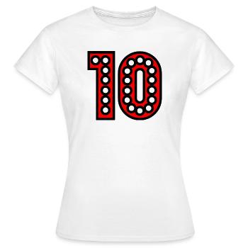 10. 10 YEARS. 10th ANNIVERSARY. 10 YEAR ANNIVERSARY. - Women's T-Shirt - white - Front - AI Model Female 172 dark (172cm)