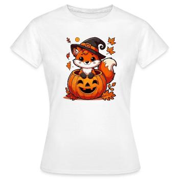 Halloween-Fuchs im Kürbis:Süßer Gruselspaß - Frauen T-Shirt - Weiß - Vorne - AI Model Female 172 dark (172cm)