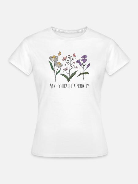 Vintage-Retro-Wildblumen Machen Sie sich selbst zur Priorität - Frauen T-Shirt - Weiß