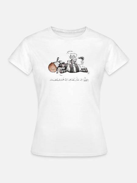 Katze Reitet Zebra Streifen Tiermotiv MODARTIS - Frauen T-Shirt - Weiß