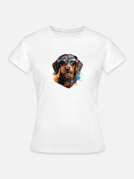 Rauhaardackel mit Sonnebrille - Frauen T-Shirt - Weiß