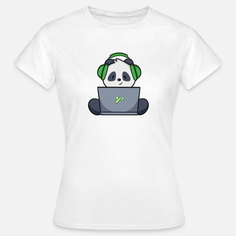 Gaming Panda with green headset - Women's T-Shirt - white