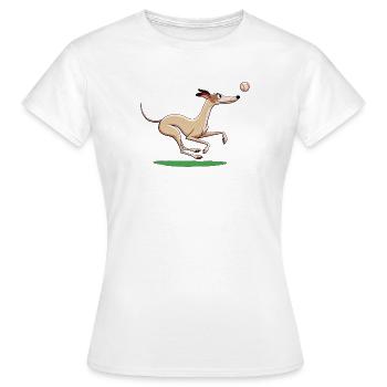 Cartoon Whippet spielt Apportieren - Frauen T-Shirt - Weiß - Vorne - AI Model Female 172 dark (172cm)