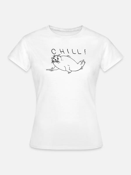 Robbe Line Art – minimalistisches Meerestier - Frauen T-Shirt - Weiß