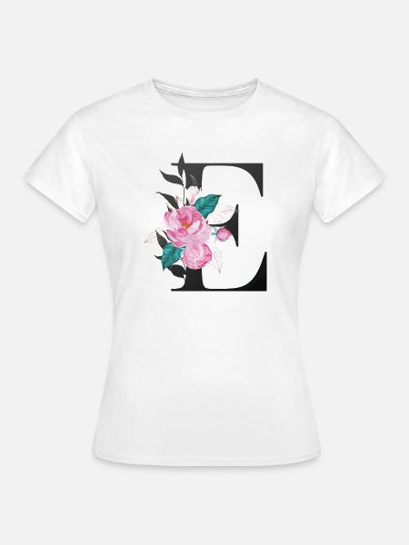Eleganter Buchstabe 'E' mit Blumen - Frauen T-Shirt - Weiß