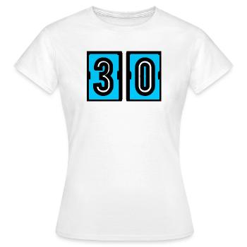 30. 30 YEARS. 30th ANNIVERSARY. 30 YEARS ANNIVERSARY. - Women's T-Shirt - white - Front - AI Model Female 172 dark (172cm)