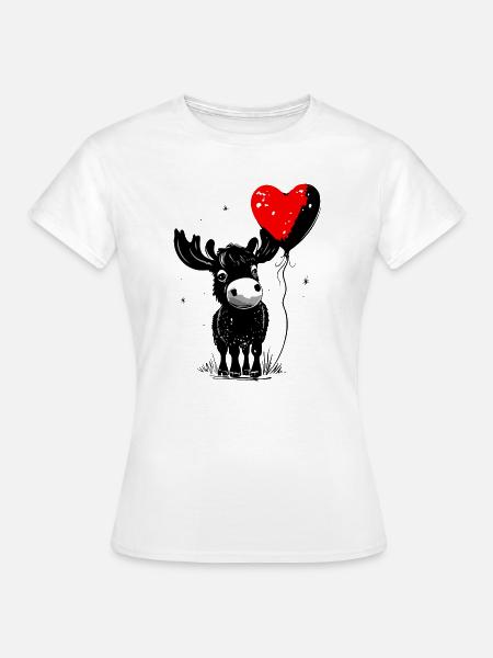 Elch mit Herz Luftballon - Heartful Creatures - Frauen T-Shirt - Weiß